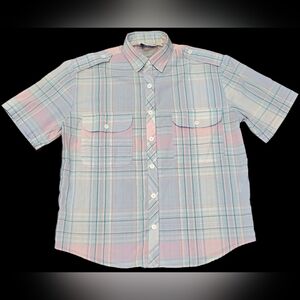 Vintage Russ Studio Womens , Pastel Plaid Button-up Shirt: Retro Soft Girl